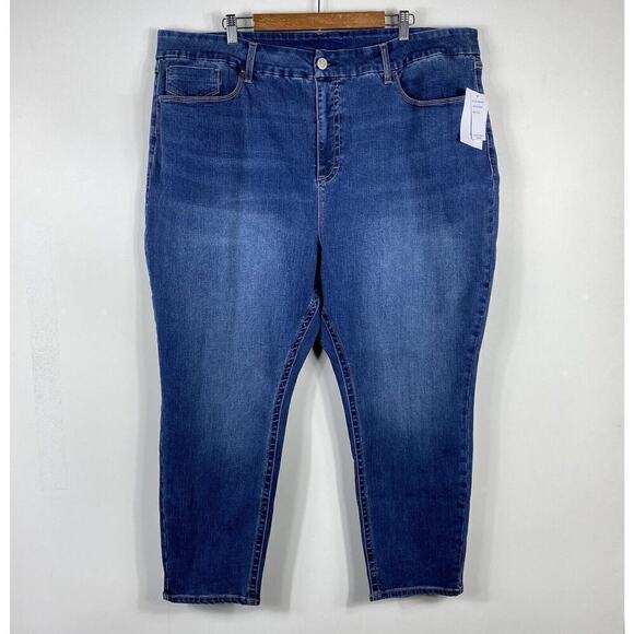 Ofluck Size 24 Short Potady High Waist Skinny Jeans Blue Dark Wash - Picture 1 of 4